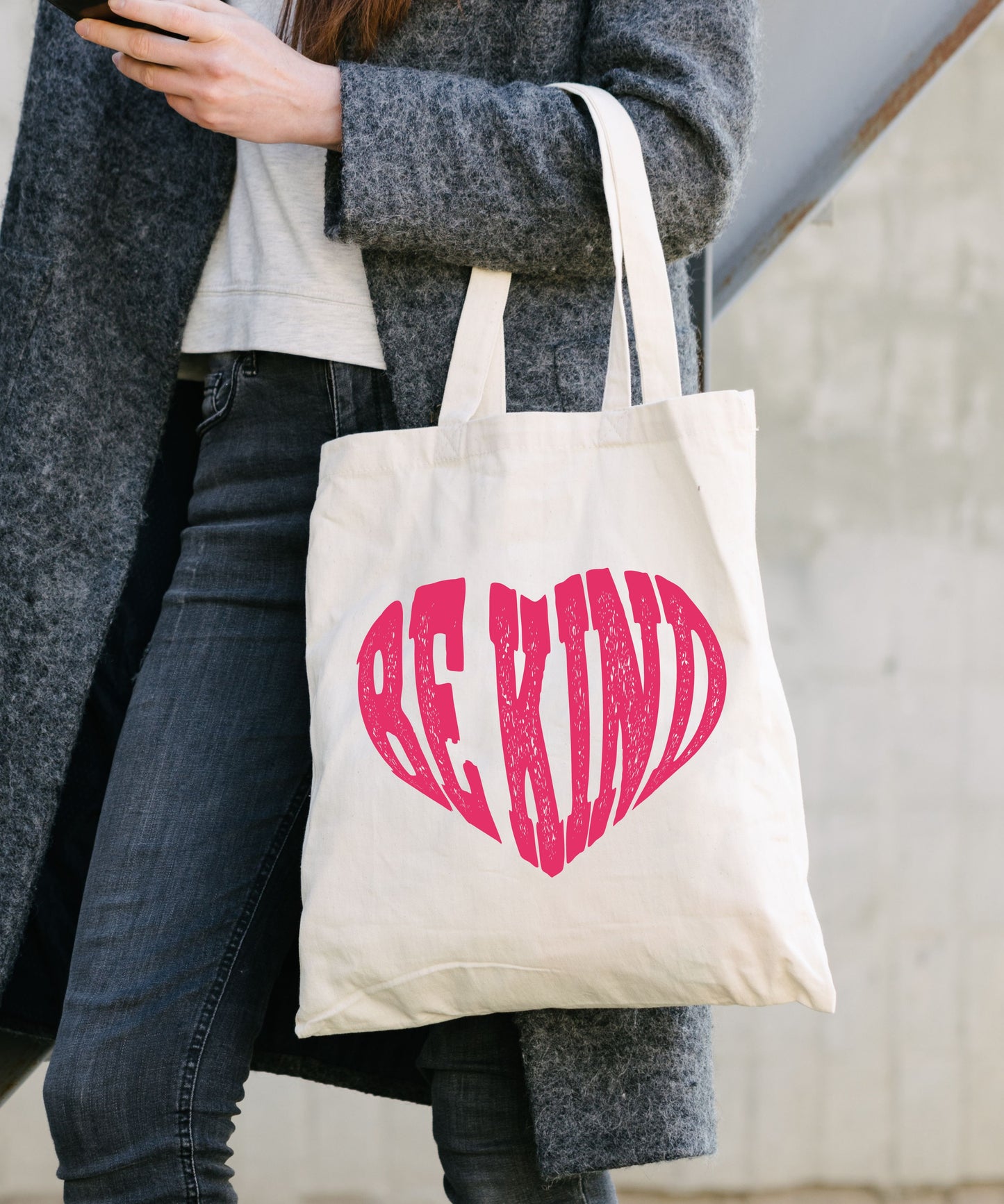 Be Kind Red Heart Cotton Canvas Tote Bag