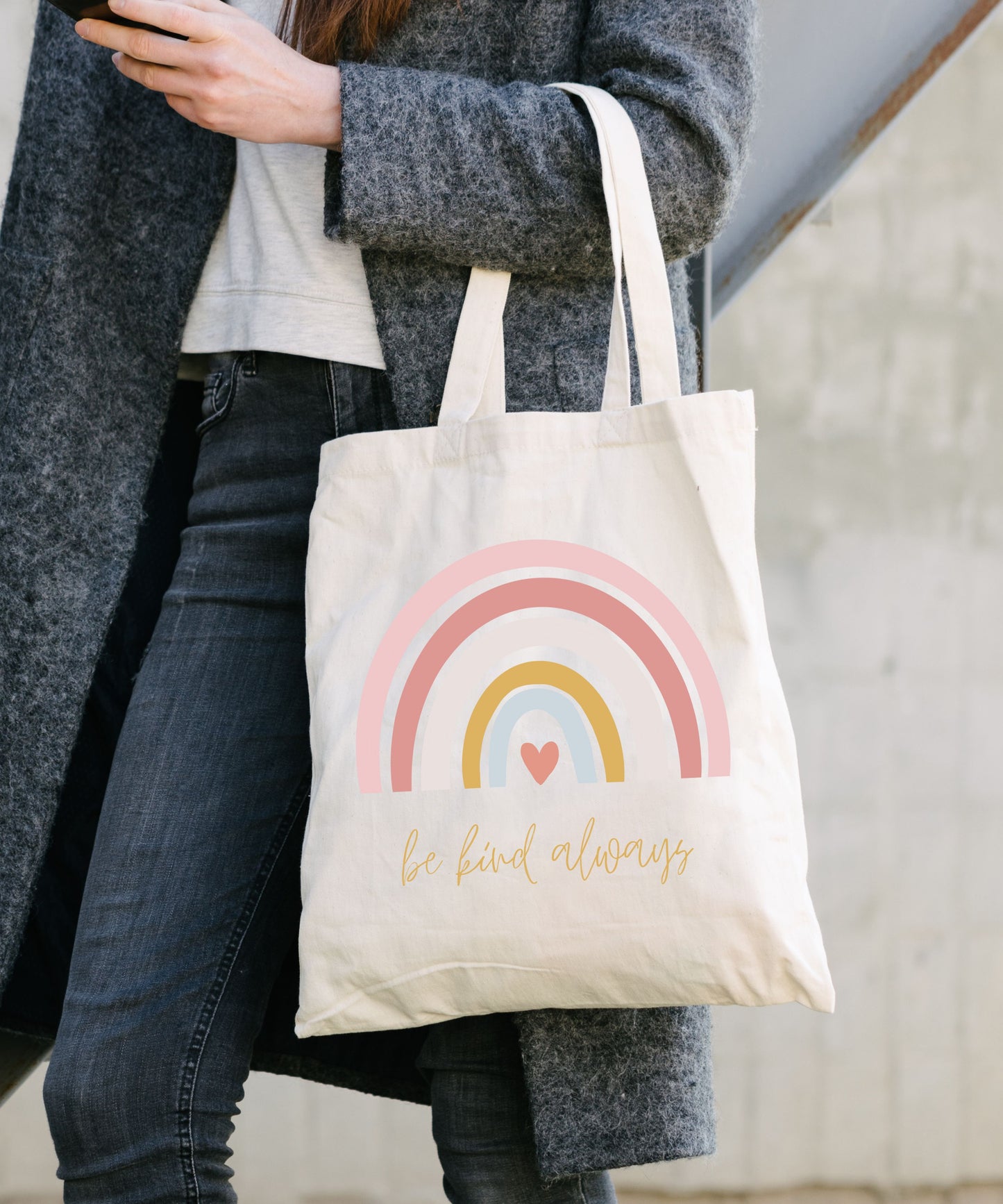 Be Kind Always Rainbow Cotton Canvas Tote Bag