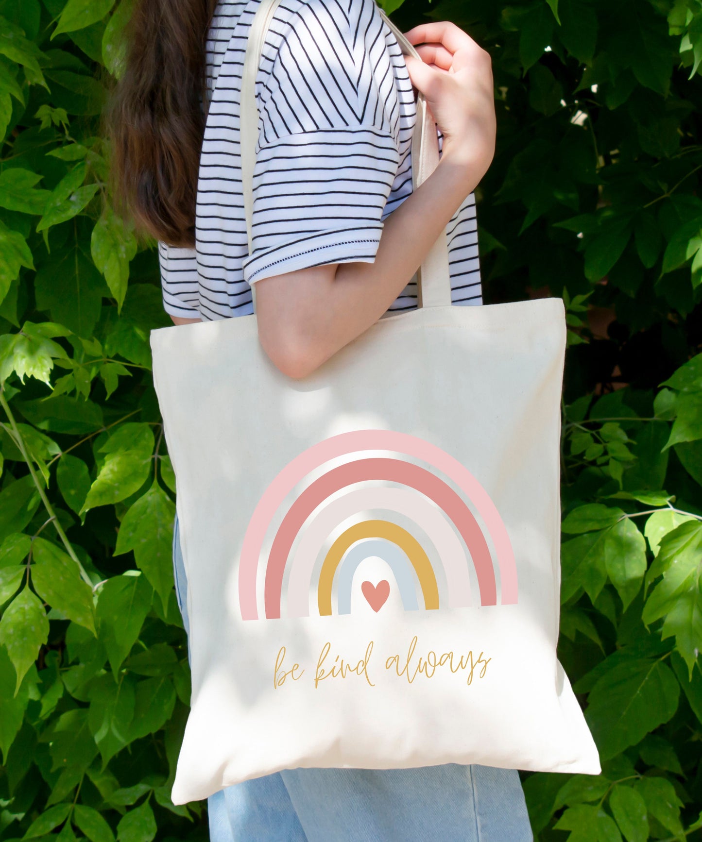 Be Kind Always Rainbow Cotton Canvas Tote Bag