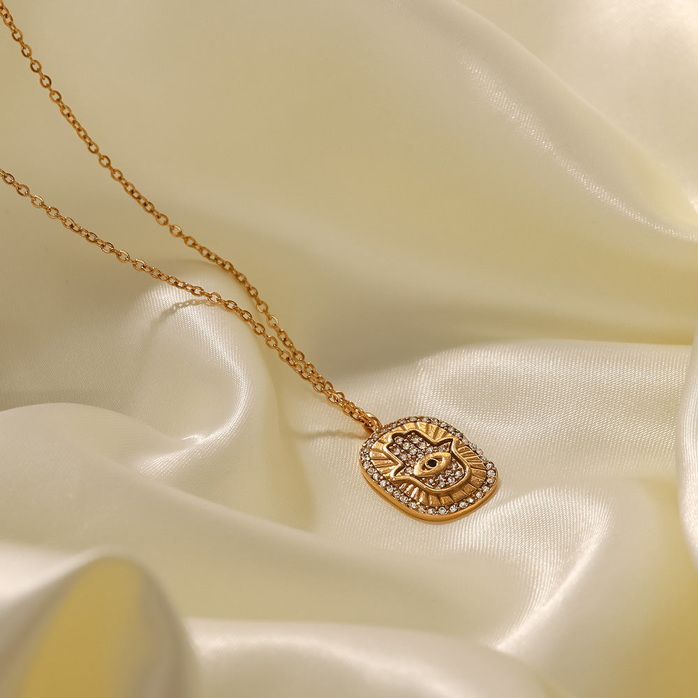 Peace & Protection Hamsa Eye Gold CZ Pendant Necklace