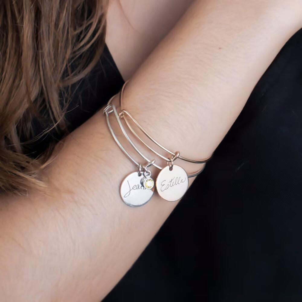 Adjustable Customizable Charm & Stone Bangle Bracelet Gold Plated S925 Silver