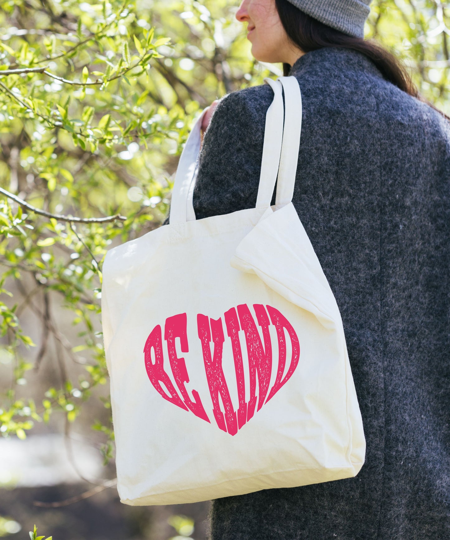 Be Kind Red Heart Cotton Canvas Tote Bag