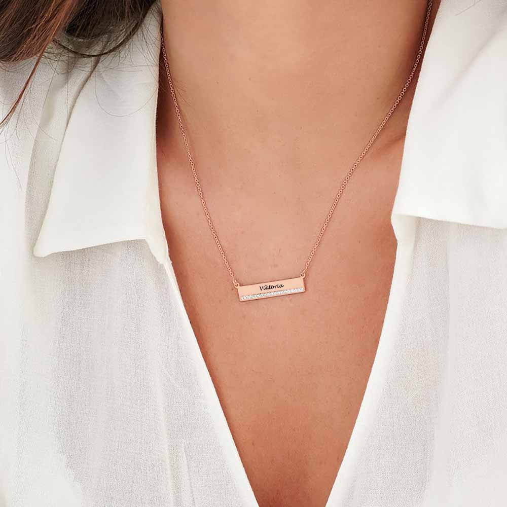 Gold Customizable Raising The Bar CZ Name Pendant Necklace