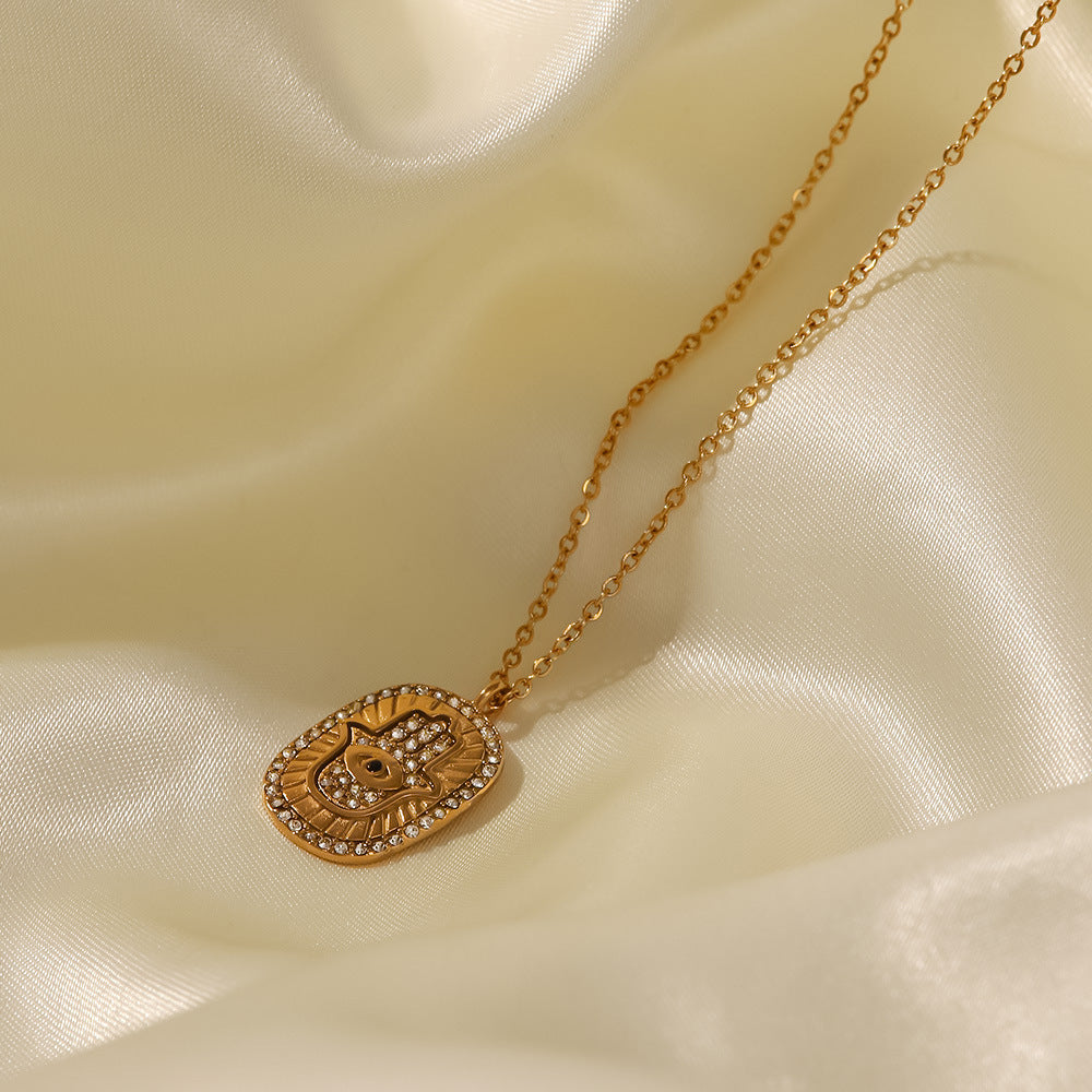 Peace & Protection Hamsa Eye Gold CZ Pendant Necklace