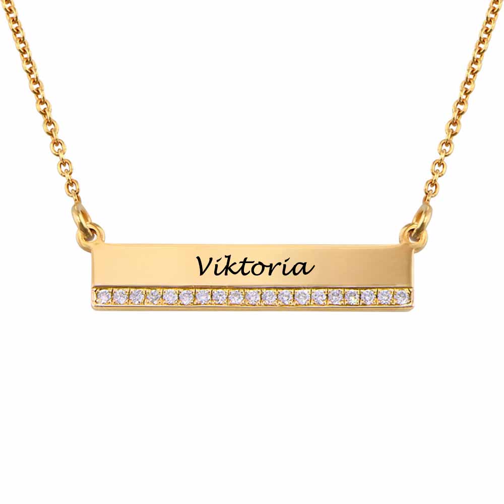 Gold Customizable Raising The Bar CZ Name Pendant Necklace