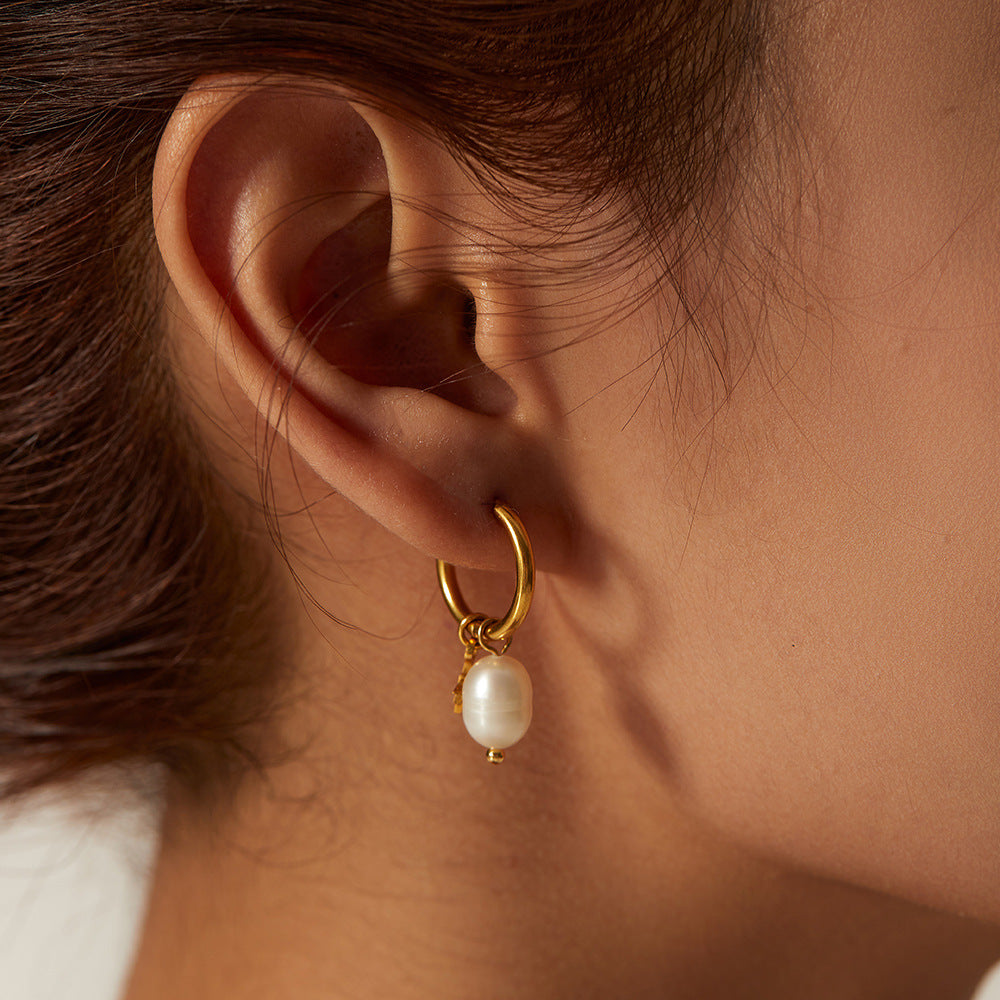 18k Gold Plated Freshwater Pearl & Sun Earrings