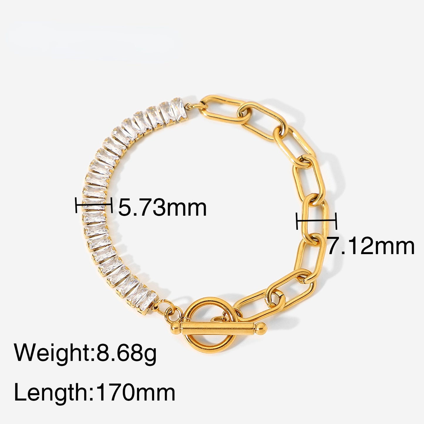 18K Gold Shine Bright Toggle Bracelet With CZ Stones