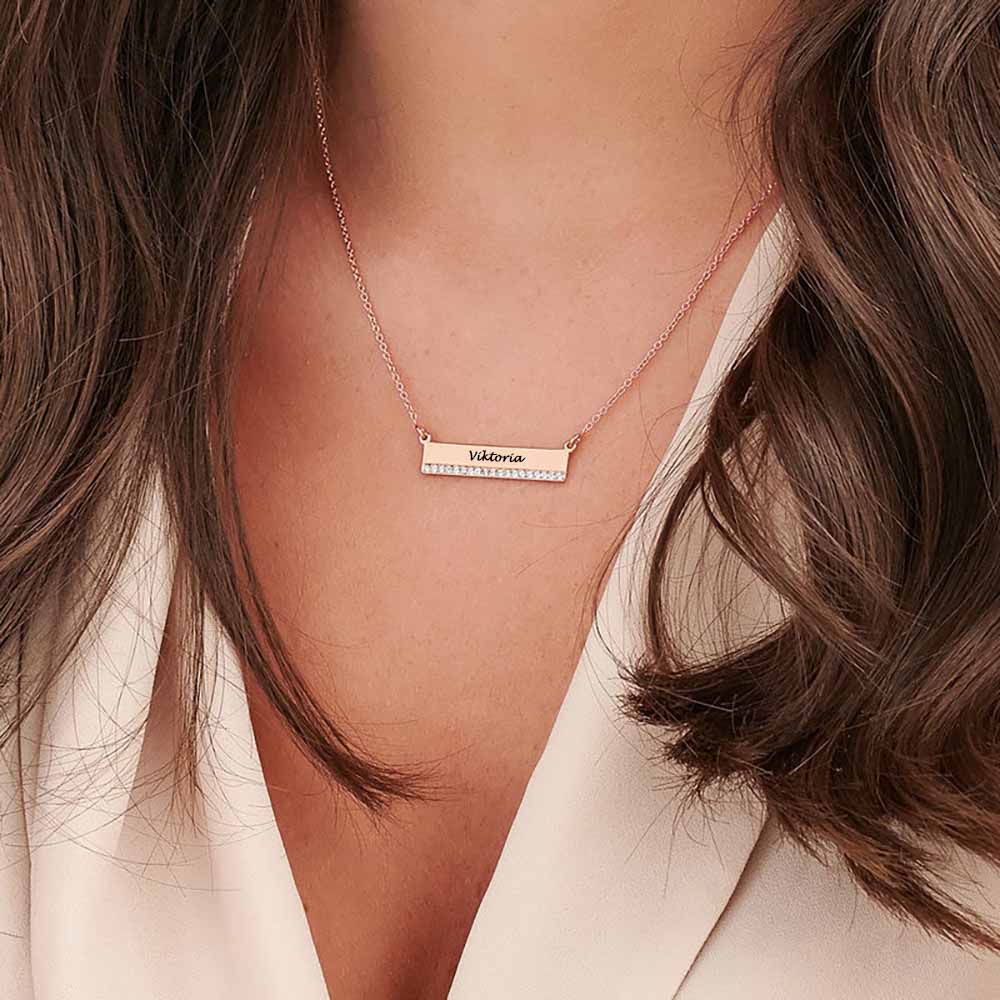 Gold Customizable Raising The Bar CZ Name Pendant Necklace