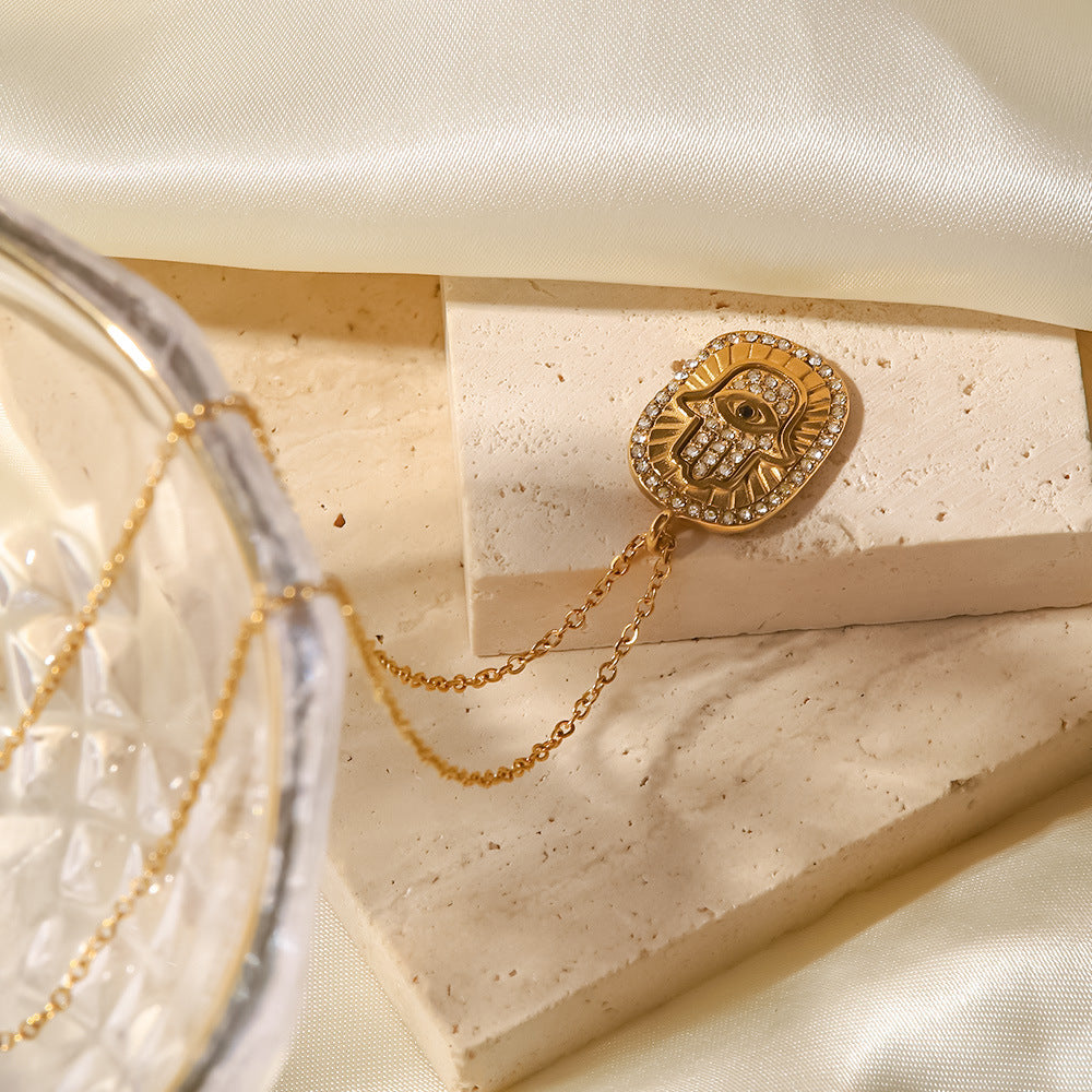 Peace & Protection Hamsa Eye Gold CZ Pendant Necklace