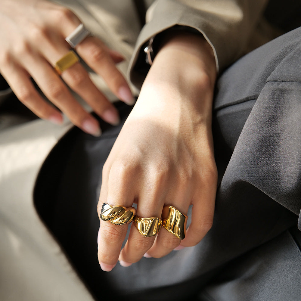 Gold Chunky Organic Hammered Ring