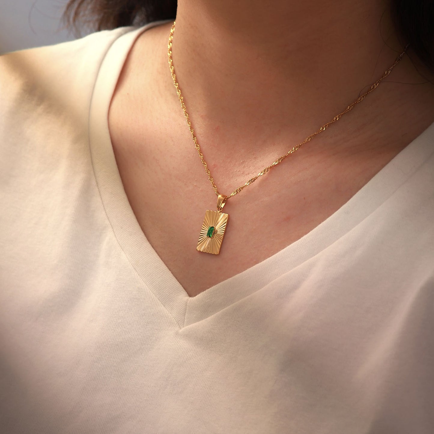 Be Radiant Gold and Emerald Pendant Necklace