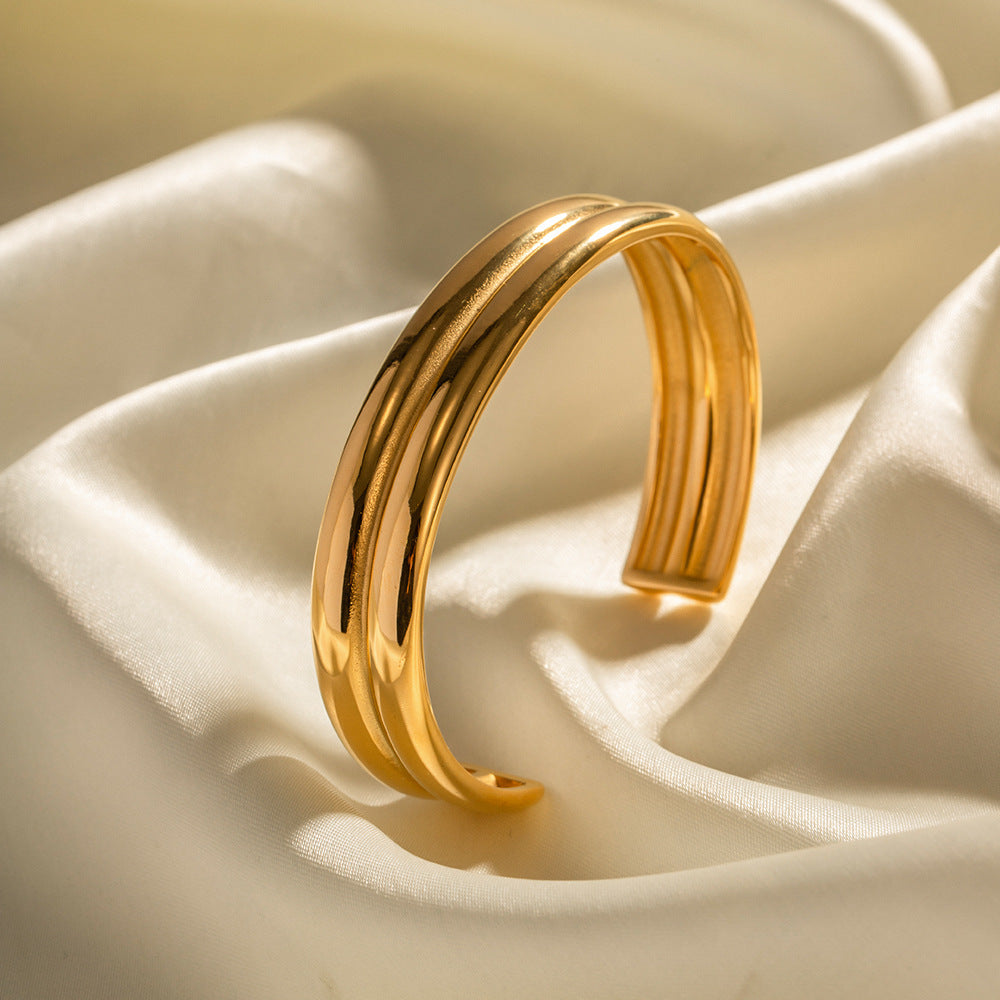 Gold Duo Line Cuff Bangle Bracelet