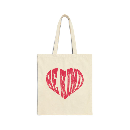 Be Kind Red Heart Cotton Canvas Tote Bag