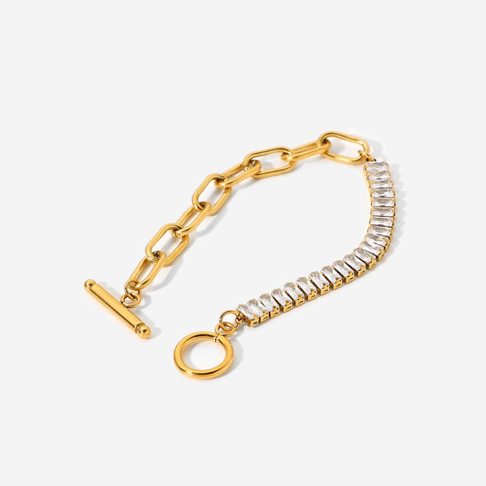 18K Gold Shine Bright Toggle Bracelet With CZ Stones