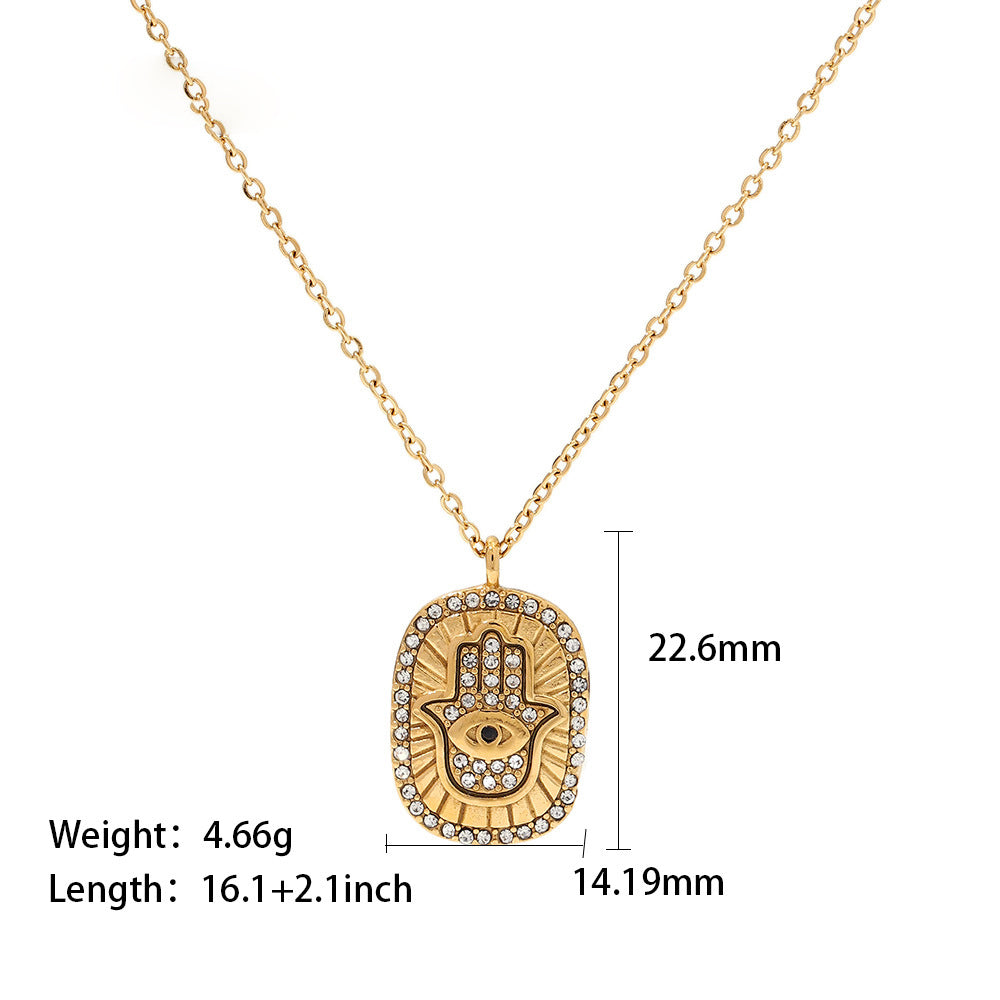 Peace & Protection Hamsa Eye Gold CZ Pendant Necklace