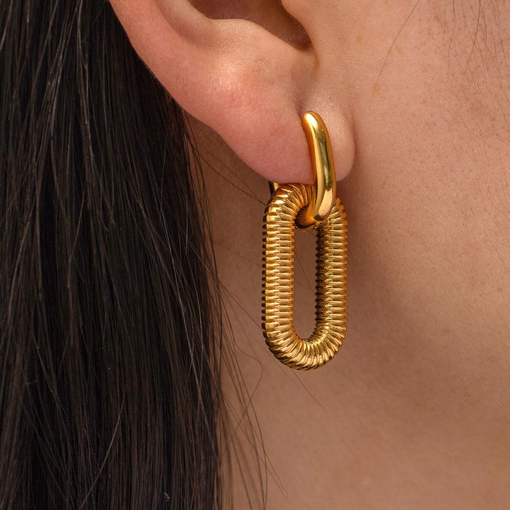 Double The Love Oval Gold Drop Hoop Earrings