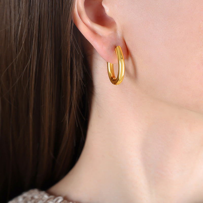 18K Gold-plated Retro Oval Earrings