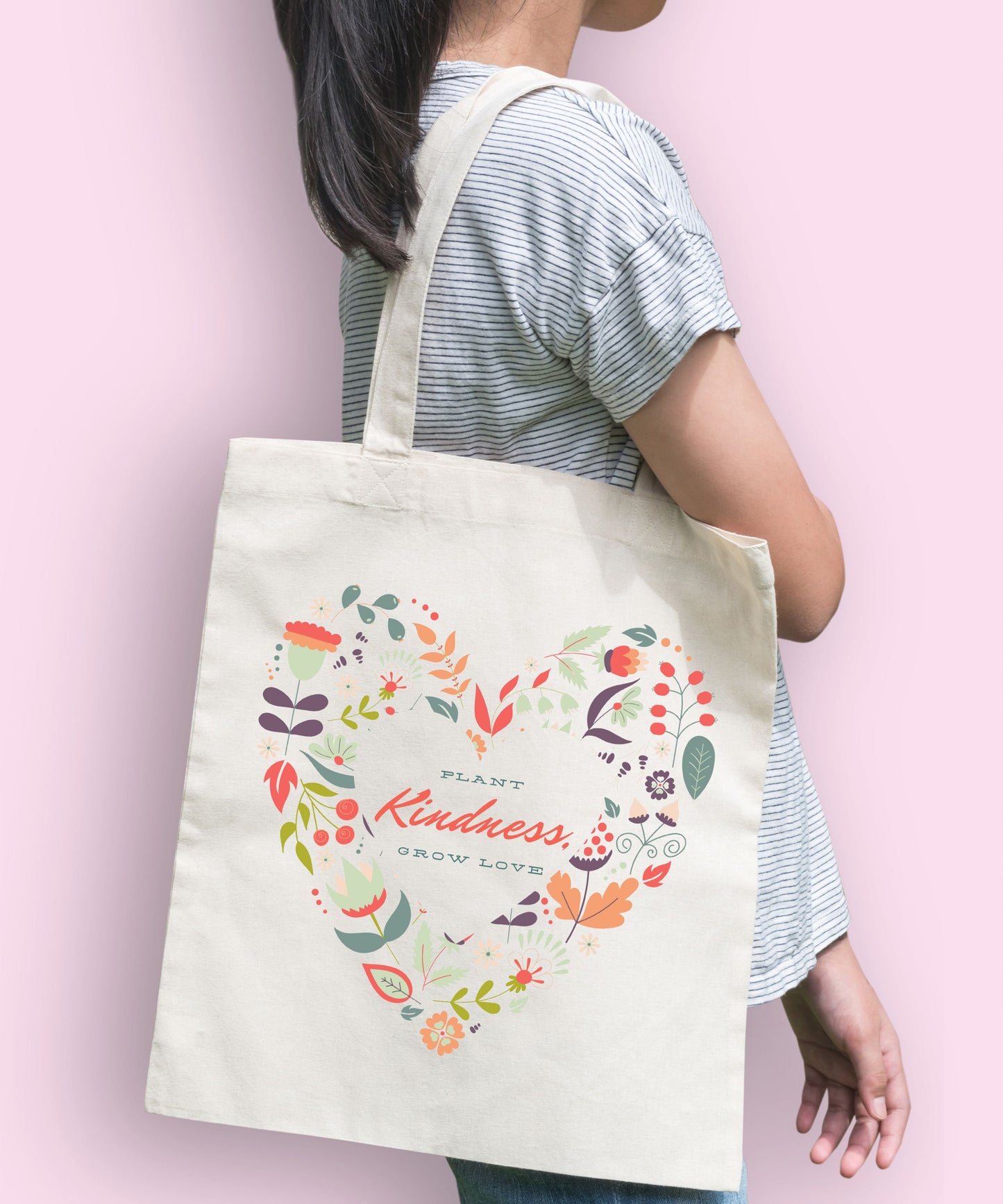 Plant Kindness Grow Love Cotton Canvas Tote Bag