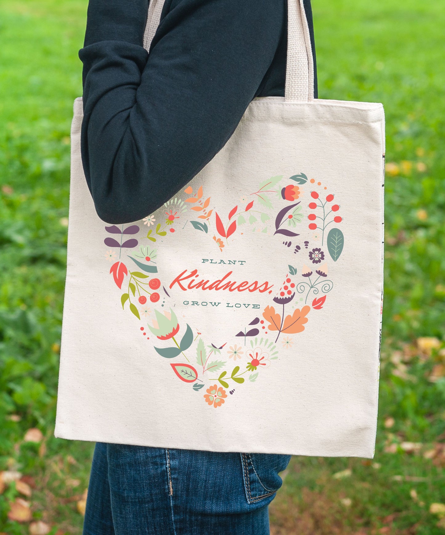 Plant Kindness Grow Love Cotton Canvas Tote Bag