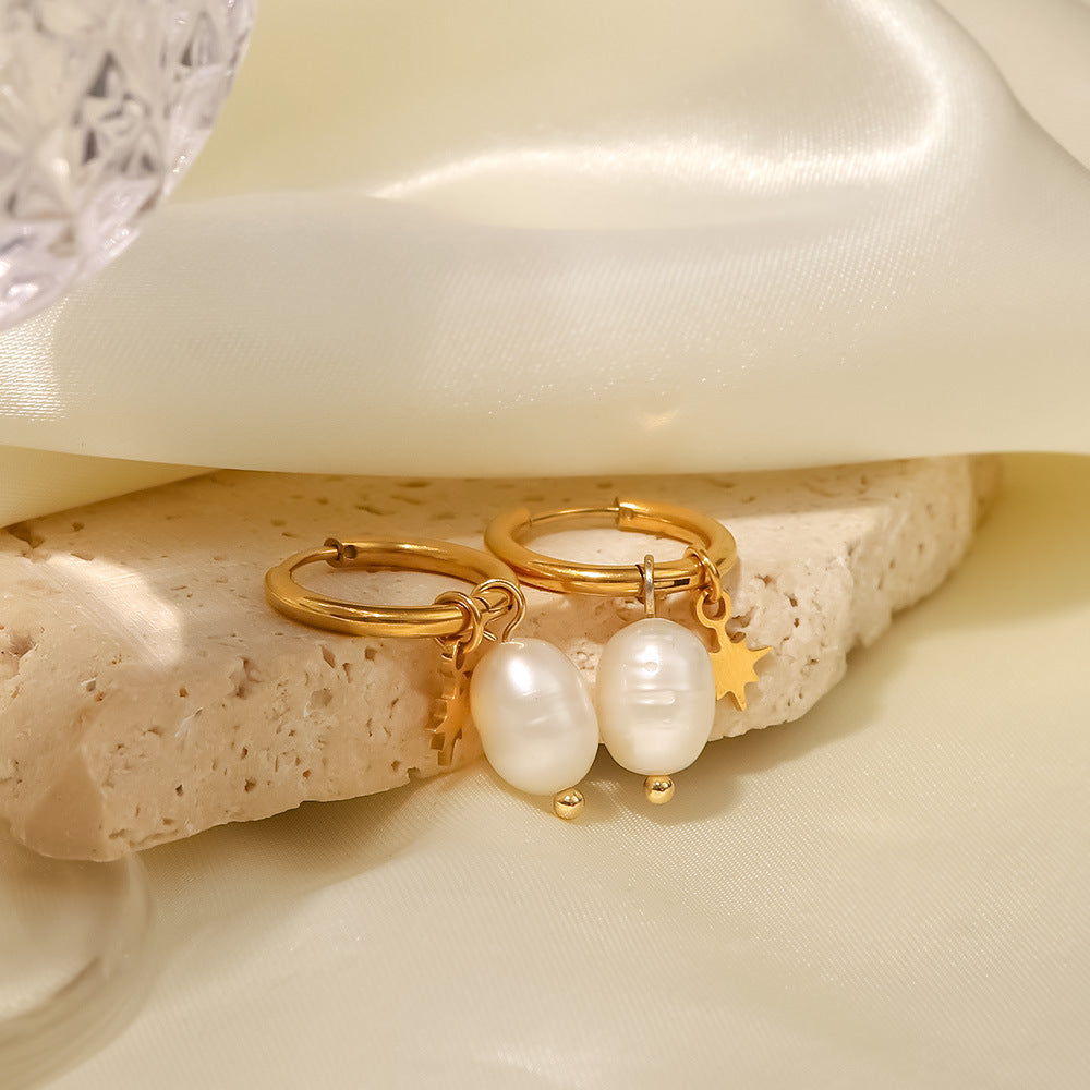 18k Gold Plated Freshwater Pearl & Sun Earrings