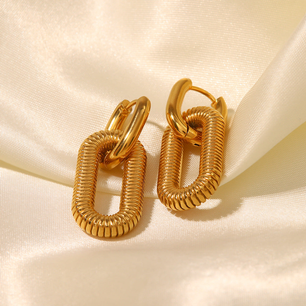 Double The Love Oval Gold Drop Hoop Earrings