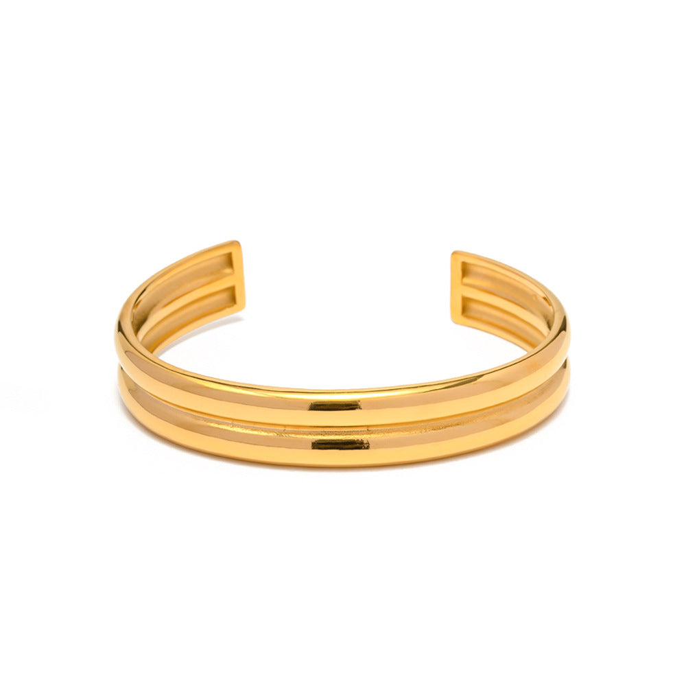 Gold Duo Line Cuff Bangle Bracelet