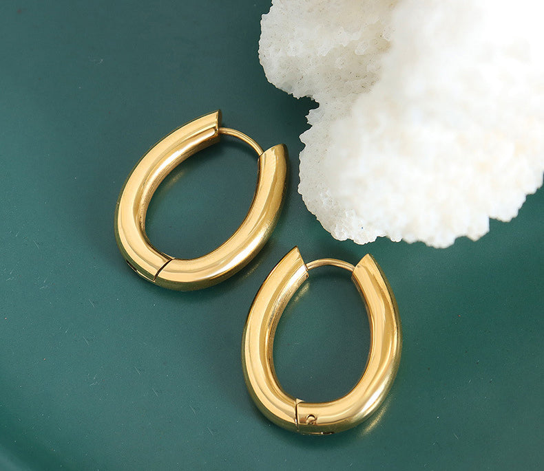 18K Gold-plated Retro Oval Earrings