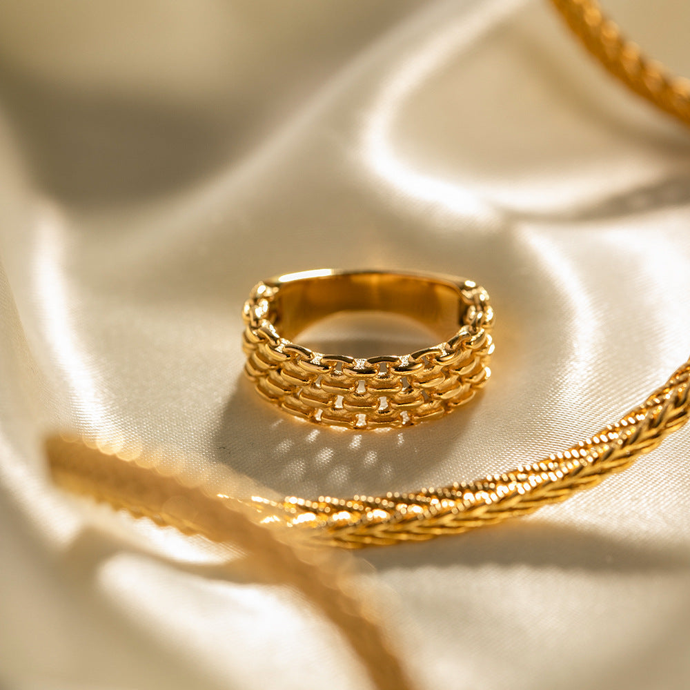 18k Gold-plated Basket Weave Ring