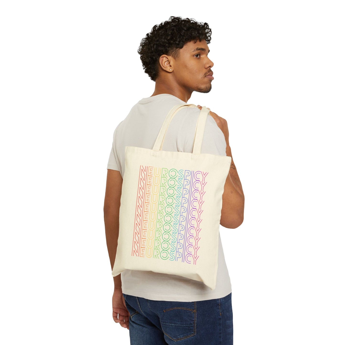 Canvas Tote Bag — Rainbow 'Spicy' Retro Repeat Design