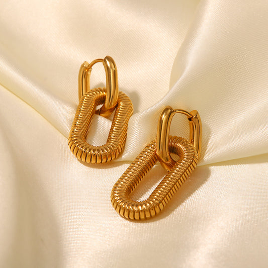 Double The Love Oval Gold Drop Hoop Earrings