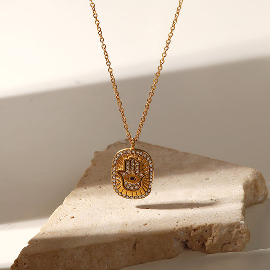 Peace & Protection Hamsa Eye Gold CZ Pendant Necklace