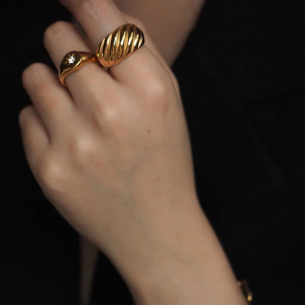 18k Gold-plated Ribbed Dome Ring