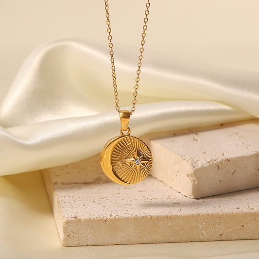 Sun Moon Star Gold and CZ Pendant Necklace