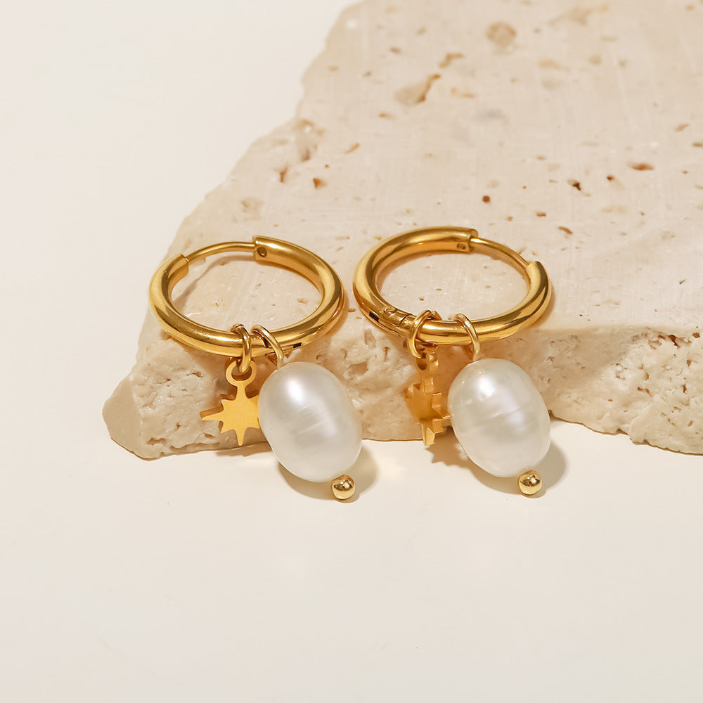 18k Gold Plated Freshwater Pearl & Sun Earrings