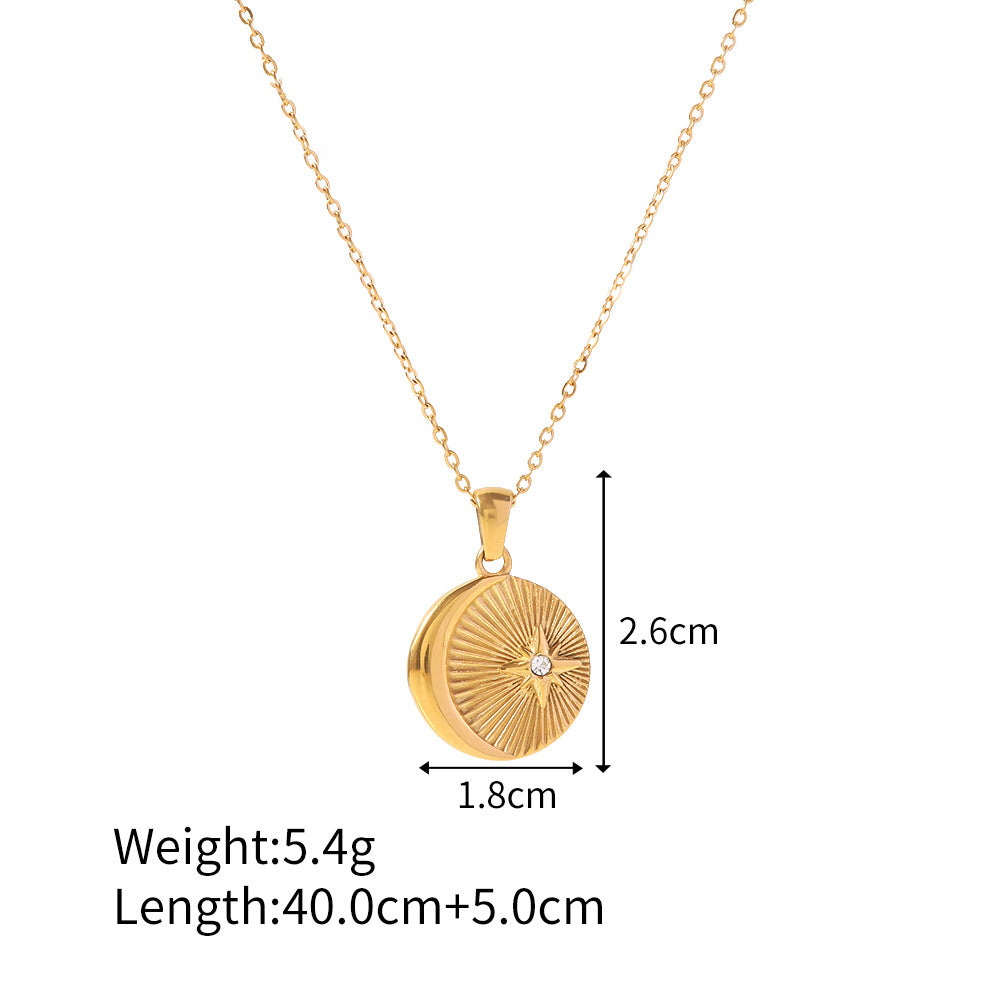 Sun Moon Star Gold and CZ Pendant Necklace