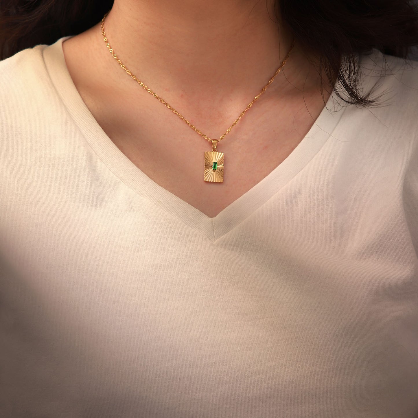 Be Radiant Gold and Emerald Pendant Necklace