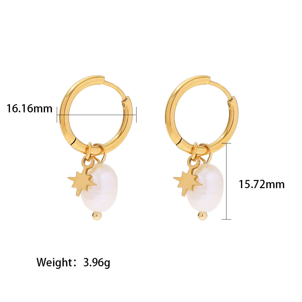 18k Gold Plated Freshwater Pearl & Sun Earrings