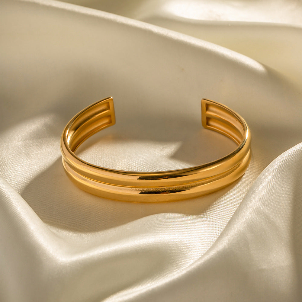 Gold Duo Line Cuff Bangle Bracelet