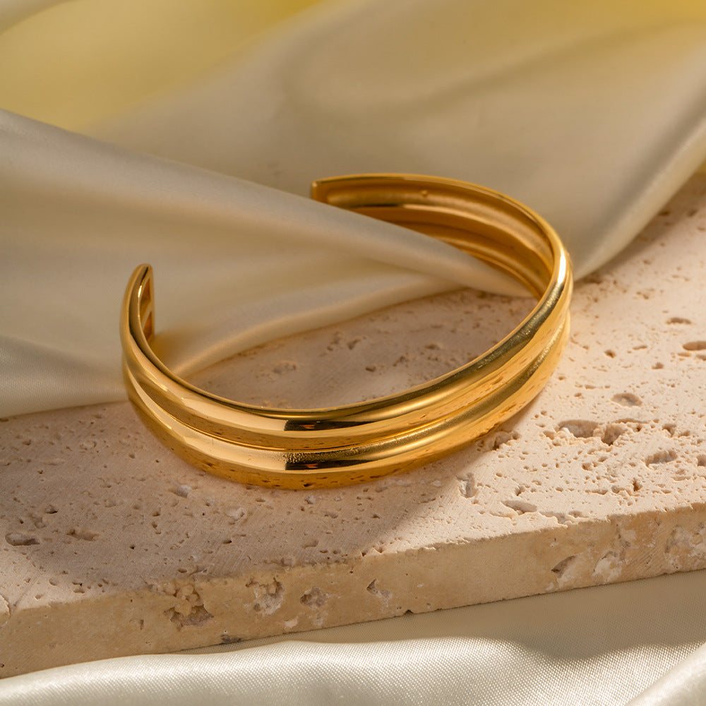 Gold Duo Line Cuff Bangle Bracelet