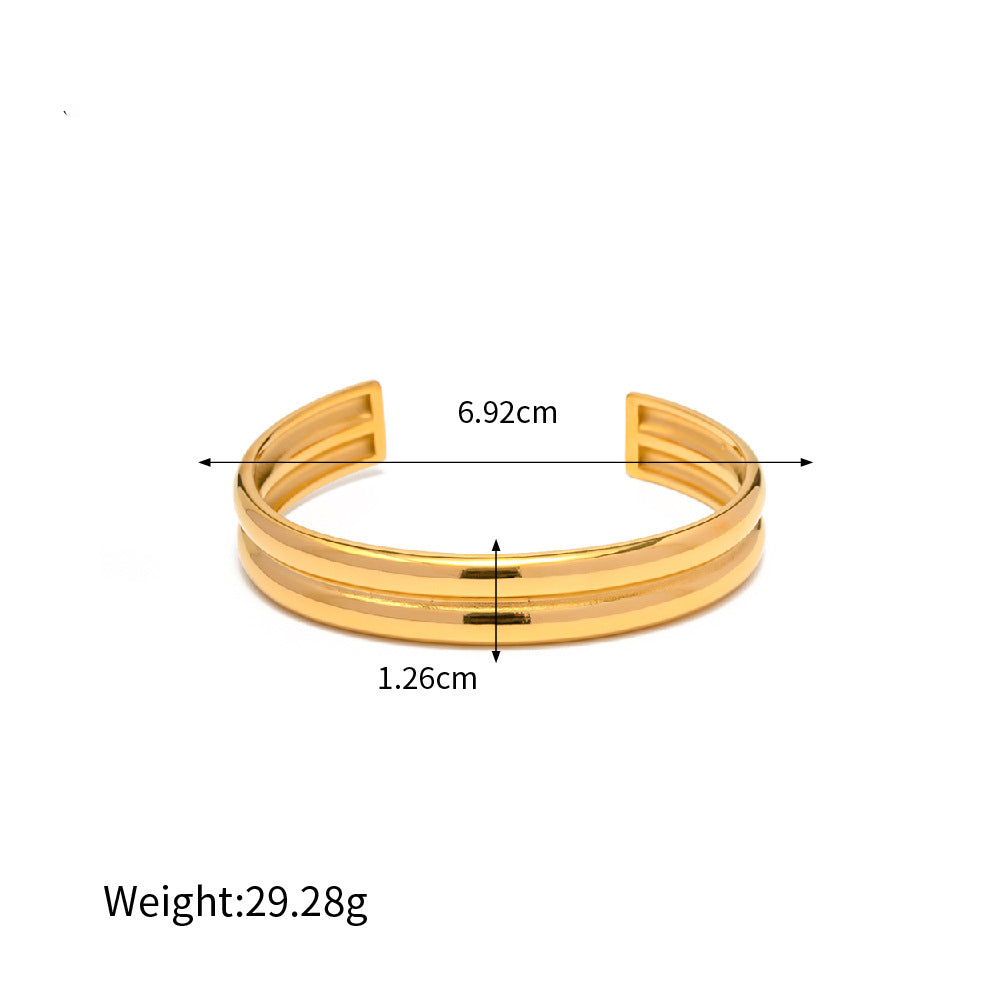 Gold Duo Line Cuff Bangle Bracelet