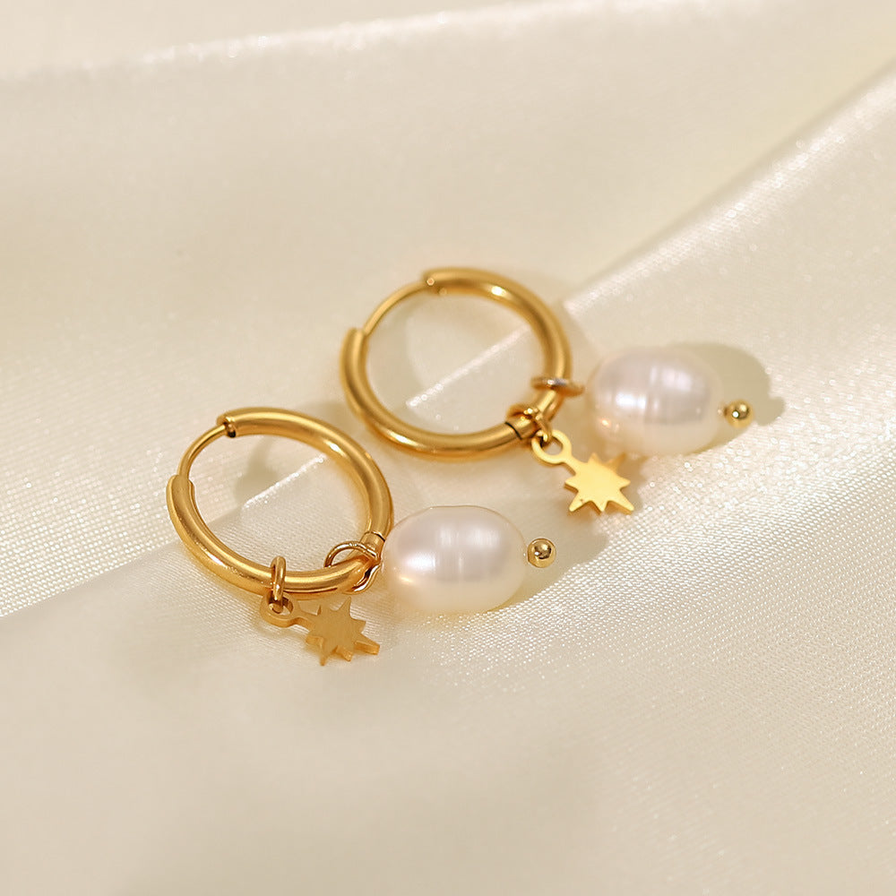 18k Gold Plated Freshwater Pearl & Sun Earrings