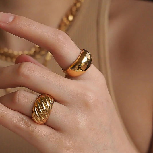 18k Gold-plated Ribbed Dome Ring