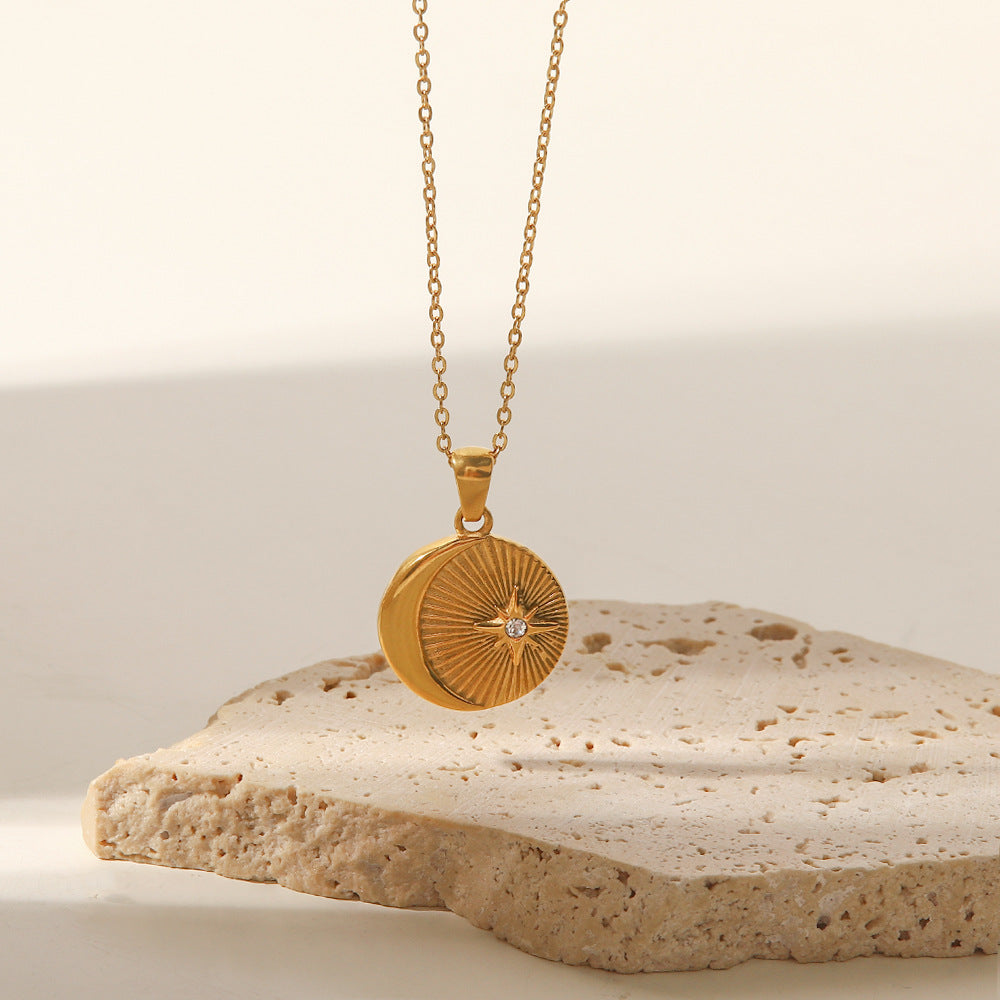 Sun Moon Star Gold and CZ Pendant Necklace